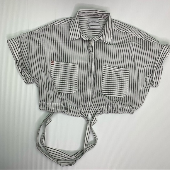 Urban Outfitters Crop Top Stripe XS Short Sleeve Cotton Button Front Collar - Picture 4 of 11